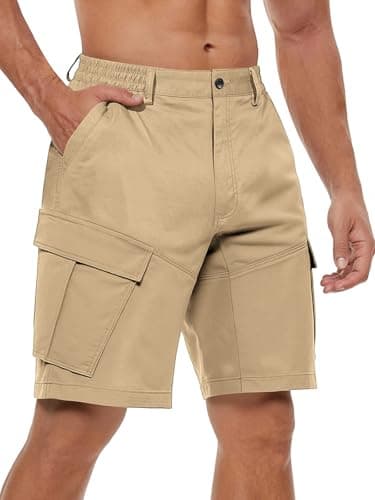 TRFIC Men's Cargo Shorts Drawstring Classic Chino Stretch Shorts with 6 Pockets Khaki - Image 1