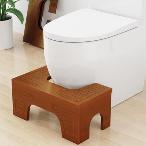 Foldable Toilet Stool Squat for Adults and Kids, 7" & 9" Adjustable Heights Bamboo Flip Poop Stool with Anti-Slip Layer for Bathroom - Improve Squatting Posture, Dark Brown - Image 1