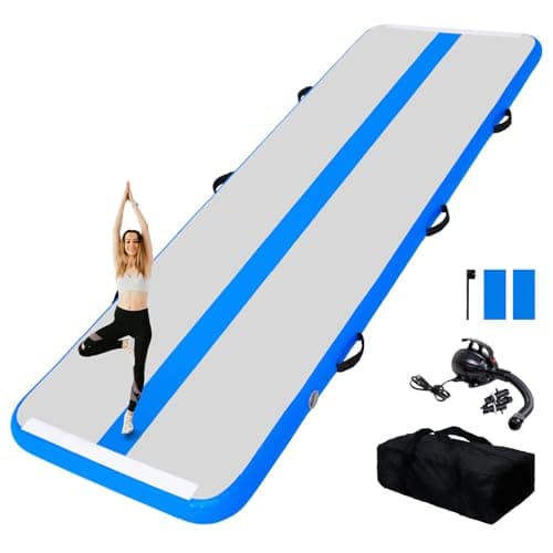 Tuxedo Sailor 10ft/13ft Inflatable Gymnastics Mat, 4-Inch Thick Air Tumbling Track with High-Speed Electric Pump, Storage Bag & Repair Kit for Home Gym, Cheerleading, Yoga, Kids Training (Blue & Pink)