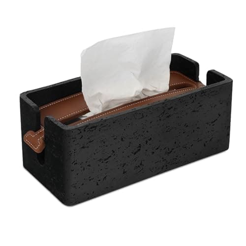 2026 Upgrade Version Tissue Box Cover | Large Square Tissue Box Holder 10" x 4" | Leather Stylish Cube Tissue Cover for Bathroom Vanity Countertop, Bedroom, Living Room, Coffee Table, Office, Black - Image 1