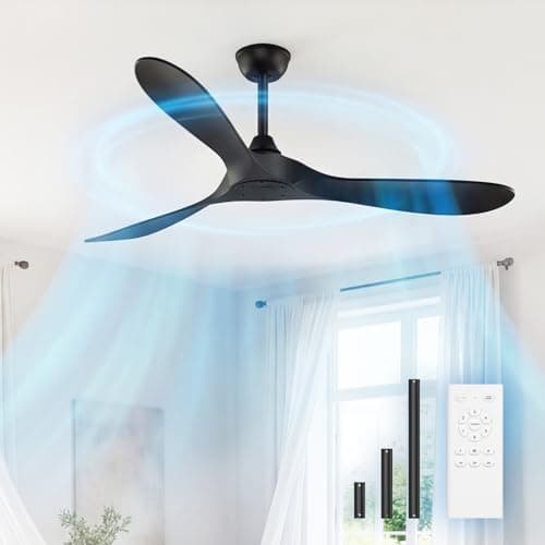 KASASS Black Ceiling Fan No Light, 52" Outdoor Fans for Patios/Porch/Bedroom/Kitchen with Remote, Noiseless, 3 Downrods, 6 Speed, Reversible DC Motor, Modern, 3 Blades, Timer - Image 1