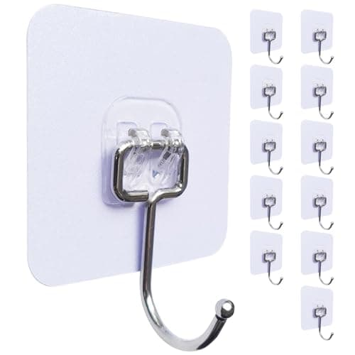 Yukrilt Adhesive Hooks for Hanging 12 Pack Heavy-Duty 22lb(Max)Wall Hangers Without Nails, Self-Adhesive, Removable, Waterproof and Rustproof for Bathroom Kitchen Home Shower - Image 1