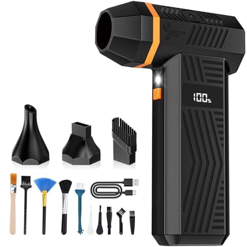 Compressed Air Duster, 180000RPM Electric Air Duster with 4-Speed Adjustable & Display Screen & LED Light & 5000mAh Battery, Rechargeable Cordless Electronics Air Blower for Keyboard/PC/Car - Image 1