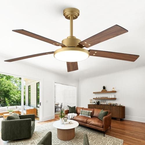 CalorHoga 52 Inch Gold Ceiling Fans with Lights and Remote/APP, 12.2'' Large 3CCT LED Light Panel, Modern Smart Black and Gold Ceiling Fan for Bedroom Living Room, ETL Listed, 6 Speeds Quiet DC Motor - Image 1