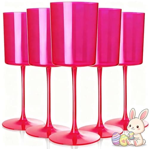 Ciaell 12 Pack Plastic Wine Glasses - 14Oz Hot Pink Plastic Wine Glasses With Stem - Disposable Stemmed Cups for Parties & Weddings & Easter - Image 1
