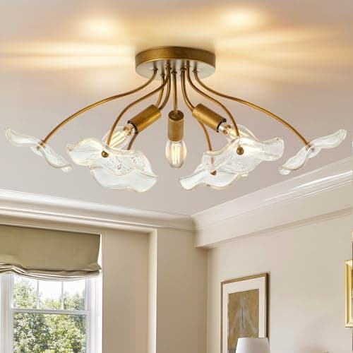 Luvkczc Semi Flush Mount Ceiling Light, Modern Gold Ceiling Light Fixture, Vintage Brass Lighting for Kitchen Entryway Hallway Bathroom Bedroom Foyer, 3 Light E12 Socket - Image 1