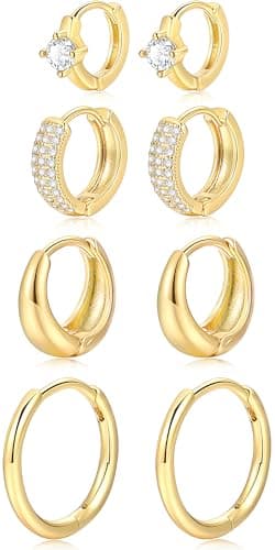 Small Gold Hoop Earrings Set for Women, 14K Gold Plated Lightweight Earrings Sets for Multiple Piercing, Hypoallergenic Huggie Hoops Earrings for Women Jewelry - Image 1
