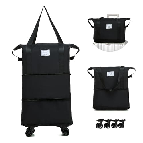 NiceUU Travel Rolling Duffel Bag with Removable Wheels,Expandable Foldable Carry-On Luggage for Trip or Hospitalization (black) - Image 1