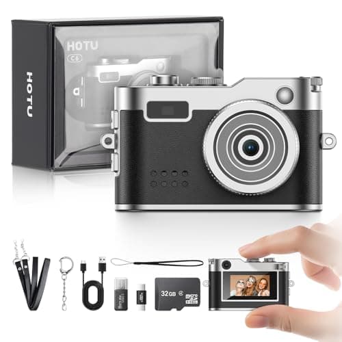 Mini Digital Camera, Keychain Camera 1080P HD with 2MP Lens, Flash, Video Recording, 32G Card Included, Portable and Compact Retro Vlog Camera for Travel, Kids, Black - Image 1