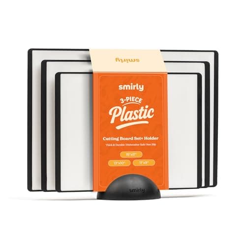 SMIRLY Plastic Cutting Board Set with Holder 3 Pieces, Non-Slip Dishwasher Safe Chopping Boards for Kitchen, Black & White - Image 1