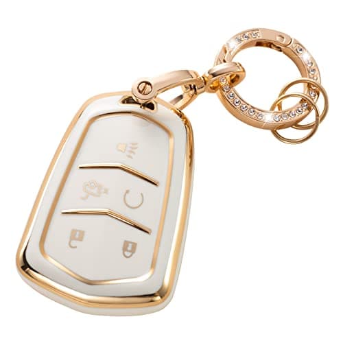 RUABIBAN Key Fob Cover Compatible with Cadillac, Soft TPU Key Case Protection Shell Fit for Cadillac Escalade CTS SRX XT5 ATS CT6 5 Buttons Smart Key Case - Image 1