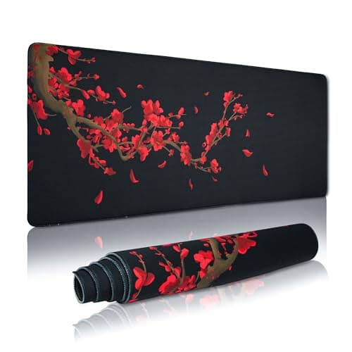 GMKWTL Large Gaming Mouse Pad for Desk, Black Plum Blossoms XXL Mouse Pad, 35.4x15.7 Inch, Waterproof, Non-Slip Rubber Base - Image 1