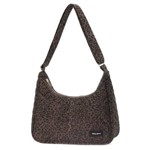 Hobo Shoulder Bag for Women, Quilted Leopard Purse with Pockets, Top Zipper Quilted Cotton Shoulder Bag, Lightweight Cheetah Hobo Handbags, Crossbody Purses with Adjustable Strap - Image 1