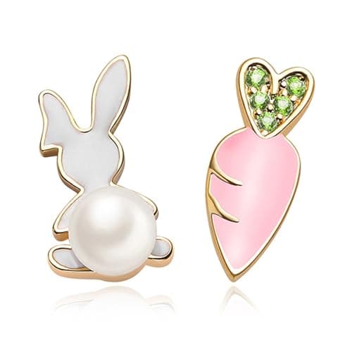 CUFELMU Easter Earrings White Rabbit Bunny Carrot Stud Earrings Crystal Pearl Cute Funny Earring - Image 1