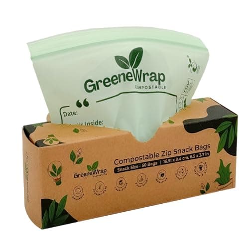 GreeneWrap Compostable Snack Size Zip Bags 50 Count Extra Thick 2 mil Resealable, Leak-Proof, Freezer Safe Disposable Food Storage Bags, BPI and OK Compost Home Certified, ASTM D6400 - Image 1