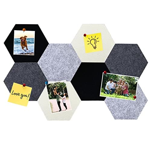HULAVO 8Pcs Hexagon Felt Cork Board Tiles, Self Adhesive DIY Bulletin Board Pin Board for Office School Home Wall Decor Stickers Memos Photos Display (Gradual Grey) - Image 1