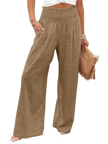 GEMLON Womens Wide Leg Pants High Waisted Palazzo Pants Summer Flowy Lounge Trousers Pants with Pockets Dark Khaki 2XL - Image 1