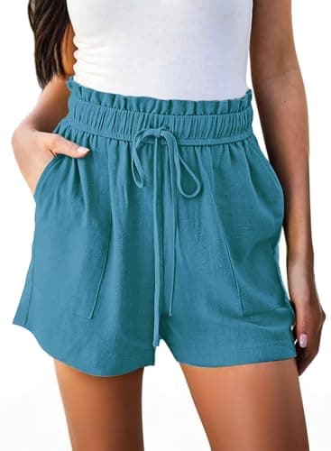 Linen Beach Vacation Shorts for Women Novelty Casual Summer Outfits High Waisted Lounge Comfy Resort Wear Lake Blue - Image 1