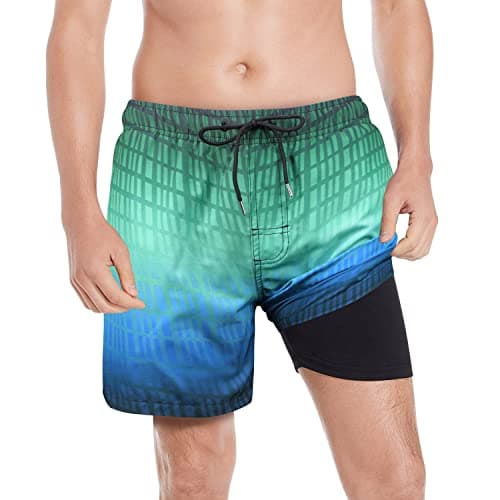 MILANKERR Men's Swim Shorts with Compression Liner,Compression Lined Swim Trunks Men Anti Chafed(Green Diagonal Stripes,XLarge) - Image 1