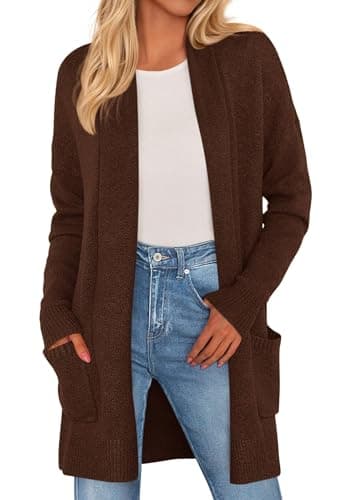 PRETTYGARDEN Long Cardigan Sweaters for Women Winter Clothing 2026 Fall Knitted Open Front Cozy Sweater with Pockets(Brown,XX-Large) - Image 1