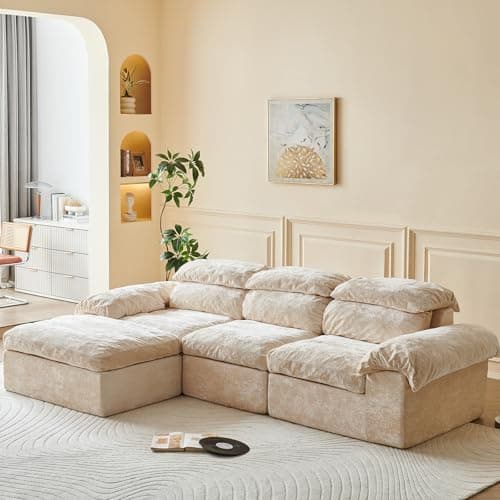Ayovoch 115.7" L Shaped Modular Sectional Sofa with Ottoman, Cloud Boneless Couch, Upholstered Sofa in a Box, Flexible Module Combination for Living Room, No Assembly, Beige - Image 1