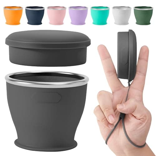 Sinyon Collapsible Travel Cup, BPA-Free Reusable Water Cup, Lightweight Drinking Cups with Lids and Carrying Strap, Dishwasher Safe Silicone Cups for Camping, Travel, Airports, Hotel (6.7oz, Black) - Image 1