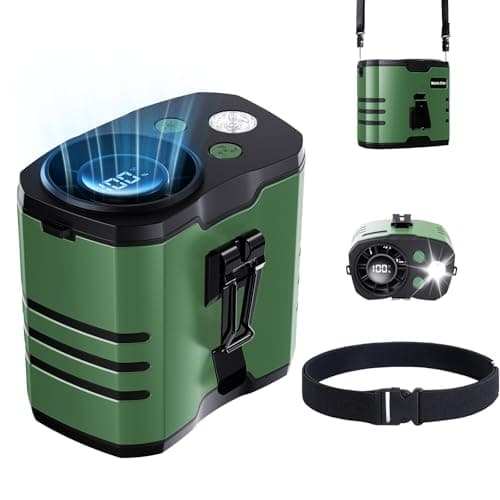 Auxemu Portable Waist Fan, Rechargeable Belt Fan with 10-Speed Turbo Motor, 35H Runtime, 130° Wide Airflow Body Fan with LED Light, Hands-Free Wearable Fan for Outdoor Work, Camping, Fishing (Green) - Image 1