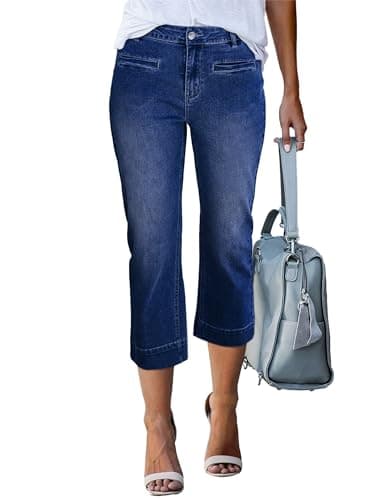 luvamia Women's Nightfall Blue High Waisted Cropped Jeans, Size Large, Straight Leg Trouser Jeans for Casual Fashionistas - Image 1