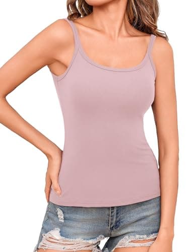 Totatuit Women Basic Ribbed Tank Top Sexy Spaghetti Strap Camisole Cami Slim Fitted Sleeveless Summer Shirts for Teen Girls Cute Scoop Neck Yoga Gym Workout Tanks Pink X-Large - Image 1