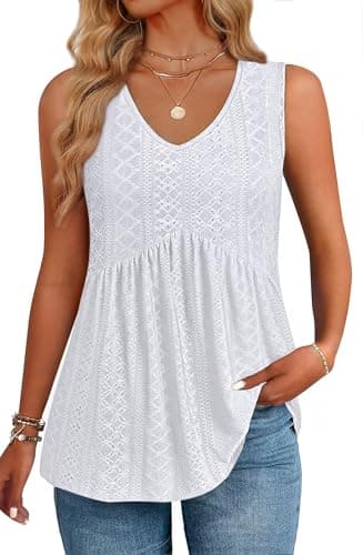 GKBK Womens Tank Tops 2026 V Neck Flowy Babydoll Peplum Tops for Women Dressy Sleeveless Tank Tops Spring Summer Fashion Outfits Trendy White - Image 1