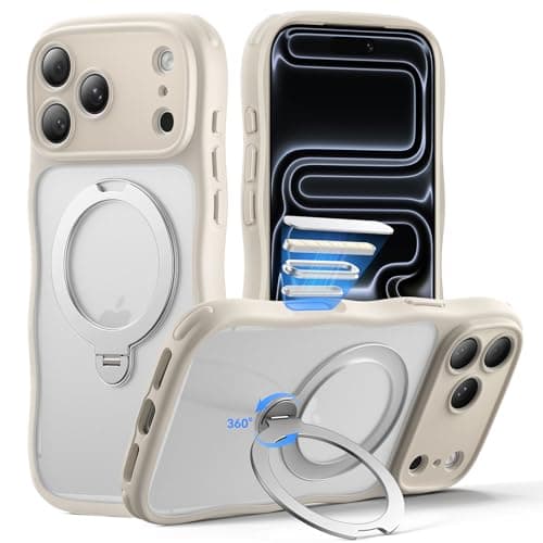 XWZ for iPhone 17 Pro Case for Women Girls with Stand,【Compatible with MagSafe】,【Camera Control】,【Full Camera Protection】, Cute Wave Magnetic Phone Case for iPhone 17 Pro,Stone - Image 1