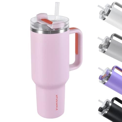 XTUSIMPLE 40oz Insulated Tumbler with Handle and Straw Lid, Stainless Steel Travel Mug - 12H Hot & 48H Cold, Fit in Cup Holder, for Travel, Gym, Office, Car, Outdoors - Gifts for Women and Men (Pink) - Image 1