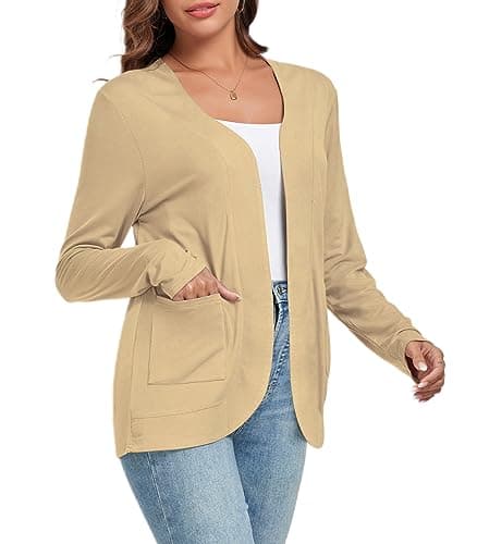 TownCat Women’s Lightweight Cardigan with Pockets Long Sleeve Open Front Cardigan for Women (White-apricot,XL) - Image 1