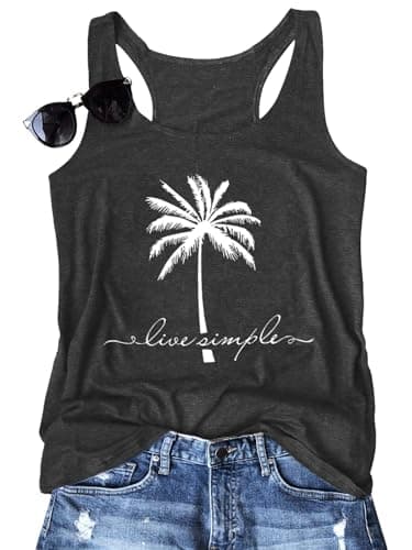 Binshre Graphic Tank Tops for Women Cocoa Palm Print Vintage Print Racerback Sleeveless Tops Summer Casual Beach O-Neck Vacation Shirt Cami - Image 1