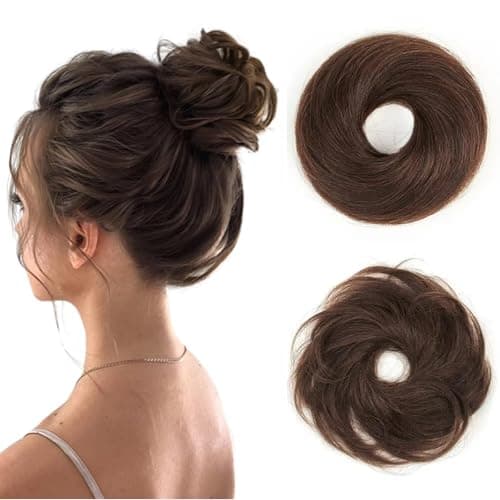 mosorvea Hair Bun #02 Dark Brown Hairpieces Donut Chignon Wrap On Instant 100% Real Human Hair Messy Bun with Elastic Band Donut - Image 1