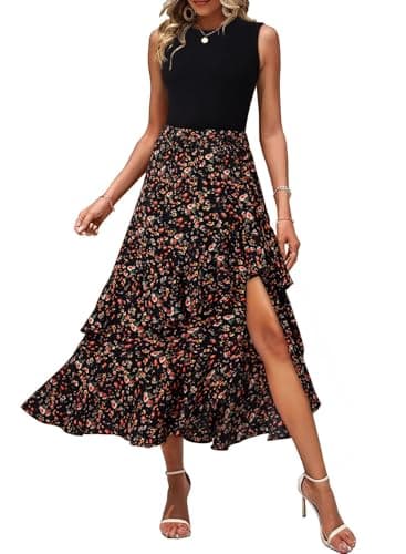 Dokotoo Summer Dresses for Women 2026 Elegant Classy Spring Floral Boho Cocktail Wedding Guest Dresses Womens Midi Dress Vacation Beach Outfits Formal Women's Dress Black a - Image 1