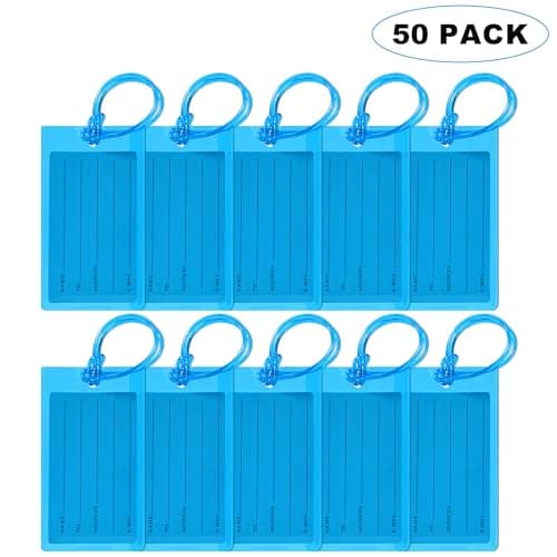 50 Pack Luggage Tags for Suitcases, Airplane Travel Essentials for Flying, International Travel Must Haves, and Luggage Accessories by Sodsay - Image 1