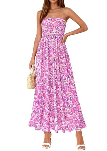 PRETTYGARDEN Womens Boho Maxi Dress 2026 Summer Floral Tube Strapless Spring Wedding Guest Cocktail Long Dresses (Floral Purple,XX-Large) - Image 1