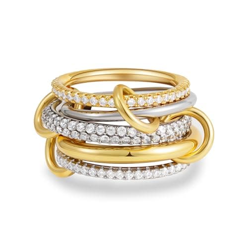 Eaciy Gold Stackable Rings for Women, 18k Gold Plated Cubic Zirconia Rings, Silver Gold Multi Ring Mixed Metals Stackable Ring Set for Women Non Tarnish Size 10 - Image 1