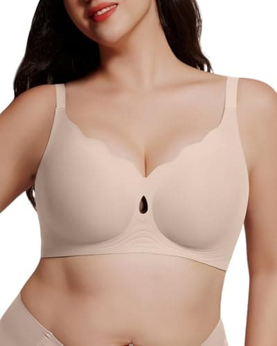 LIIJOO Wire-Free Seamless Full-Coverage Bralette, Lightly-Lined Molded Cups, Side-Back Smoothing, Wide Adjustable Straps, Convertible Crossback, U-Shaped Wing, 4-Row Hook-and-Eye(Warm Nude, M) - Image 1