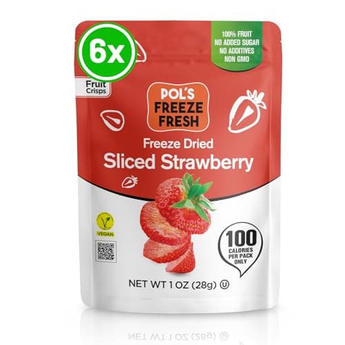 Pol’s Freeze Fresh - 6 Pack Sliced Freeze-Dried Strawberries (1 Oz Each) – No Added Sugar, Non-GMO, Vegan, Gluten-Free Single-Serve Snack Packs - Image 1