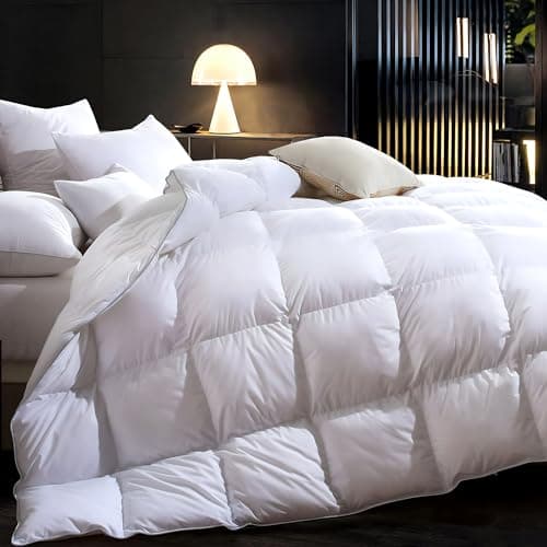 3D Baffle Box Real Down Comforter, 750 Fill-Power Ultra-Soft Down Duvet Insert, All Season Feathers Down Oversized King Comforter, Medium Warm Bed Comforters, Fluffy and Cozy, 8 Corner Tabs - 120"X98" - Image 1