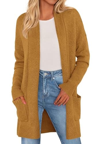 PRETTYGARDEN Long Cardigan Sweaters for Women Winter Clothing 2026 Fall Knitted Open Front Cozy Sweater with Pockets(Yellow,Small) - Image 1