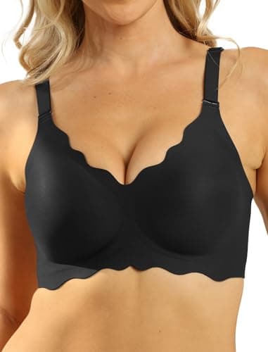 COMFELIE Wireless Full Coverage Bra with Lace Trim and U-Shaped Back No Underwire Black S - Image 1