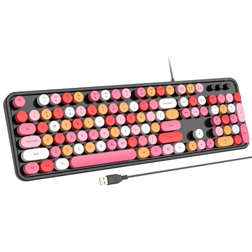 Atelus USB Wired Computer Keyboard - Retro Typewriter Keyboard - Full Size Office Keyboard with Number Pad, Caps Indicators, Foldable Stands, for PC Laptop Desktop Windows (Black Colorful) - Image 1