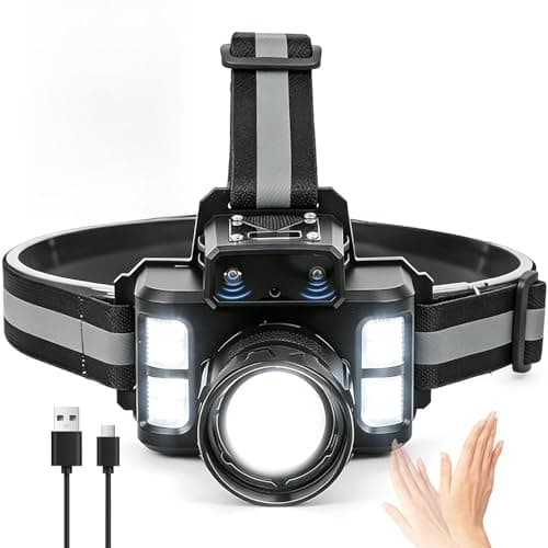 T18 Headlamp, 2000LM Rechargeable Headlamp with Motion Sensor, White Yellow Blue High Lumens Light, 90° Adjustable Zoomable, USB-C Camping Headlamp with Red Light & SOS for Hiking Fishing Outdoor - Image 1