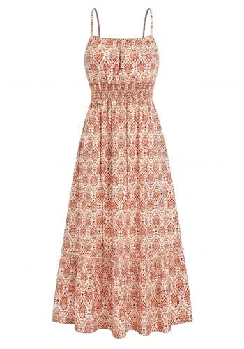 BTFBM Summer Dresses for Women 2026 Sundresses Sleeveless Spaghetti Strap Boho Beach Vacation Outfits Spring Maxi Dress(Apricot Geometry, X-Large) - Image 1