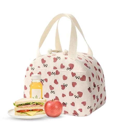 SHENDU Portable Lunch Bag for Women, Medium Size 10"x7.5"x5.5" Inches, Keeps Food Fresh 5+ Hours, Easy to Clean, Ideal for Work Picnic Travel, Beige (Love) - Image 1