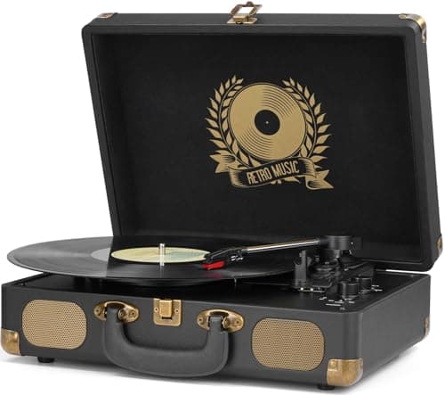 Vinyl Record Player Bluetooth Turntable 3-Speed Suitcase Portable Vintage Belt-Driven Record Player with Built-in Speakers RCA Line Out AUX in Headphone Jack LP Recording to Convert Records to MP3 - Image 1