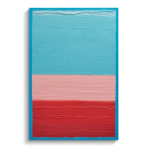 JUHOME Original Hand-Painted Abstract Canvas Wall Art – Textured Blue Pink Red Color Block Oil Painting, 24x36in Modern Minimalist Wall Decor for Living Room Bedroom Office Gift-Ready - Image 1